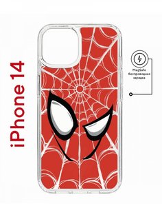 Чехол на iPhone 14 MagSafe Kruche Print Человек-Паук красный противоударный с магнитом КruЧЕ