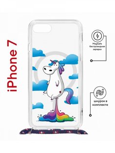 Чехол на iPhone 7/8/SE 2020,2022 MagSafe Kruche Print Flying Unicorn с магнитом,шнурком КruЧЕ