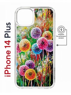 Чехол на iPhone 14 Plus MagSafe Kruche Print Одуванчики противоударный с магнитом КruЧЕ