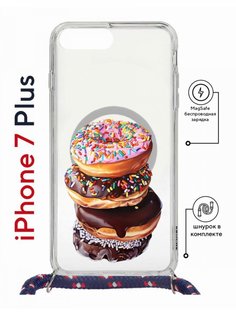 Чехол на iPhone 7 Plus/ 8 Plus MagSafe Kruche Print Donuts с магнитом, со шнурком КruЧЕ