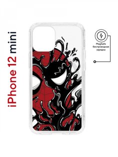 Чехол на iPhone 12 mini MagSafe Kruche Print Spider-Man-Venom противоударный с магнитом КruЧЕ