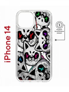 Чехол на iPhone 14 MagSafe с принтом Kruche Print Angry Cats противоударный с магнитом КruЧЕ