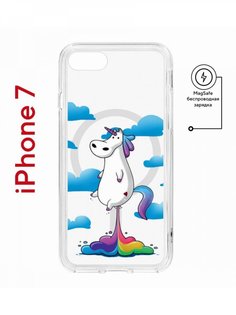 Чехол на iPhone 7, 8, SE 2020 2022 MagSafe Kruche Print Flying Unicorn с магнитом КruЧЕ