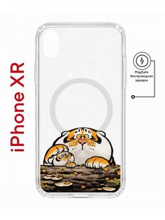Чехол на iPhone XR MagSafe Kruche Print тигр первый снег противоударный с магнитом КruЧЕ