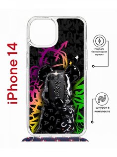 Чехол на iPhone 14 MagSafe с принтом Kruche Print Микки Маус с магнитом, со шнурком КruЧЕ