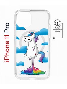 Чехол на iPhone 11 Pro MagSafe с принтом Kruche Print Flying Unicorn с магнитом КruЧЕ