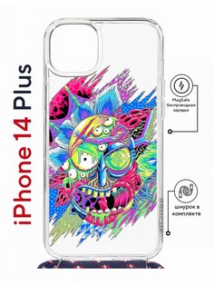 Чехол на iPhone 14 Plus MagSafe Kruche Print Многоликий Рик с магнитом, со шнурком КruЧЕ