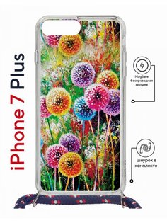 Чехол на iPhone 7 Plus/ 8 Plus MagSafe Kruche Print Одуванчики с магнитом, со шнурком КruЧЕ