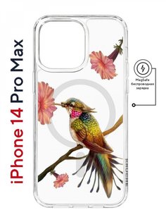 Чехол на iPhone 14 Pro Max MagSafe Kruche Print Колибри противоударный с магнитом КruЧЕ