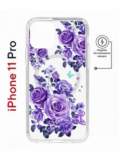 Чехол на iPhone 11 Pro MagSafe с принтом Kruche Print Roses противоударный с магнитом КruЧЕ