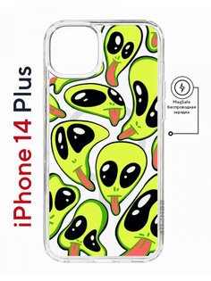 Чехол на iPhone 14 Plus MagSafe Kruche Print Инопланетянин противоударный с магнитом КruЧЕ