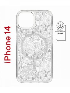 Чехол на iPhone 14 MagSafe с принтом Kruche Print Skull White противоударный с магнитом КruЧЕ