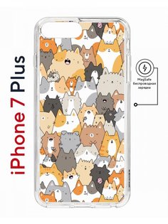 Чехол на iPhone 7 Plus/8 Plus MagSafe Kruche Print Котики противоударный с магнитом КruЧЕ