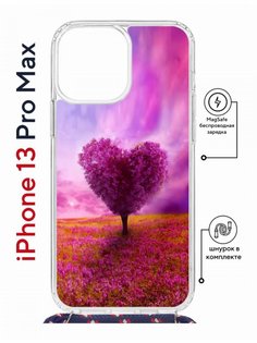 Чехол на iPhone 13 Pro Max MagSafe Kruche Print Pink heart с магнитом, со шнурком КruЧЕ