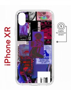 Чехол на iPhone XR MagSafe Kruche Print Стикеры Киберпанк противоударный с магнитом КruЧЕ