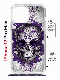 Чехол на iPhone 12 Pro Max MagSafe Kruche Print Sugar Skull с магнитом, со шнурком КruЧЕ
