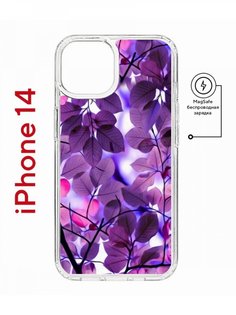 Чехол на iPhone 14 MagSafe с принтом Kruche Print Purple leaves противоударный с магнитом КruЧЕ