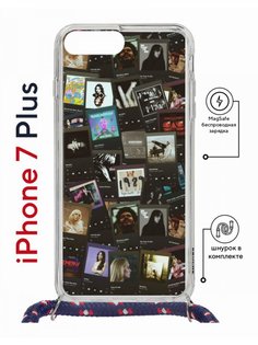 Чехол на iPhone 7 Plus/ 8 Plus MagSafe Kruche Print Плейлисты с магнитом, со шнурком КruЧЕ