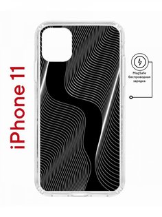 Чехол на iPhone 11 MagSafe с принтом Kruche Print Line black противоударный с магнитом КruЧЕ