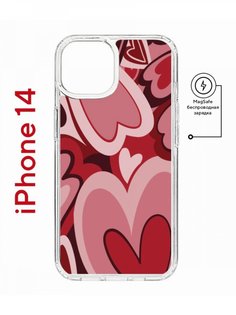 Чехол на iPhone 14 MagSafe с принтом Kruche Print Сердечки противоударный с магнитом КruЧЕ