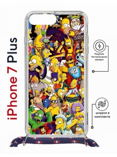 Чехол на iPhone 7 Plus/ 8 Plus MagSafe Kruche Print Симпсоны с магнитом, со шнурком КruЧЕ