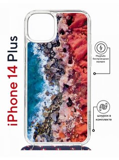 Чехол на iPhone 14 Plus MagSafe Kruche Print Морской берег с магнитом, со шнурком КruЧЕ