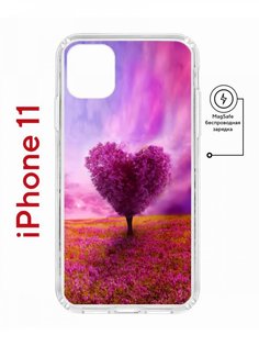 Чехол на iPhone 11 MagSafe с принтом Kruche Print Pink heart противоударный с магнитом КruЧЕ