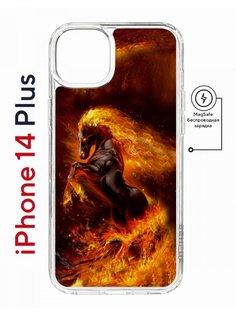 Чехол на iPhone 14 Plus MagSafe Kruche Print Конь огонь противоударный с магнитом КruЧЕ