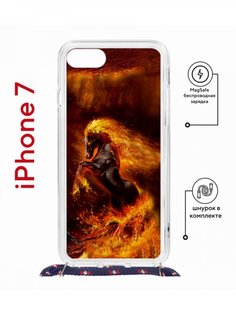 Чехол на iPhone 7/8/SE 2020,2022 MagSafe Kruche Print Конь огонь с магнитом, со шнурком КruЧЕ