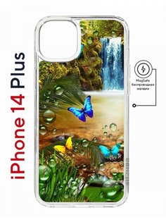 Чехол на iPhone 14 Plus MagSafe с принтом Kruche Print Водопад противоударный с магнитом КruЧЕ