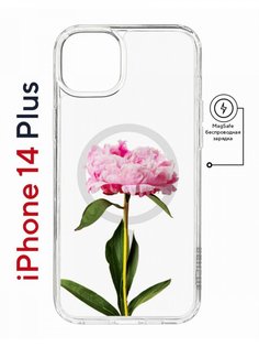 Чехол на iPhone 14 Plus MagSafe с принтом Kruche Print Пион противоударный с магнитом КruЧЕ