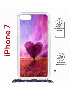 Чехол на iPhone 7/8/SE 2020,2022 MagSafe Kruche Print Pink heart с магнитом, со шнурком КruЧЕ