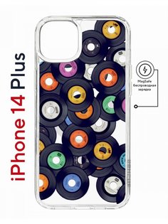 Чехол на iPhone 14 Plus MagSafe Kruche Print Виниловые пластинки противоударный с магнитом КruЧЕ