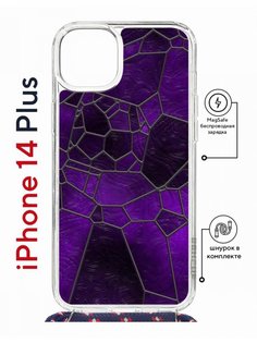 Чехол на iPhone 14 Plus MagSafe с принтом Kruche Print Витраж с магнитом, со шнурком КruЧЕ