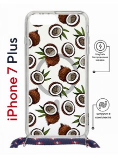 Чехол на iPhone 7 Plus/ 8 Plus MagSafe Kruche Print Кокосы с магнитом, со шнурком КruЧЕ