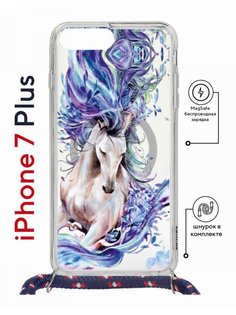 Чехол на iPhone 7 Plus/ 8 Plus MagSafe Kruche Print Грация с магнитом, со шнурком КruЧЕ