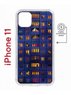 Чехол на iPhone 11 MagSafe с принтом Kruche Print Ночные окна противоударный с магнитом КruЧЕ