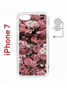 Чехол на iPhone 7, 8, SE 2020 2022 MagSafe Kruche Print цветы противоударный с магнитом КruЧЕ
