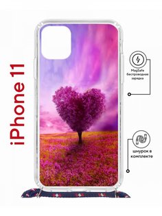 Чехол на iPhone 11 MagSafe с принтом Kruche Print Pink heart с магнитом, со шнурком КruЧЕ