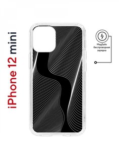 Чехол на iPhone 12 mini MagSafe Kruche Print Line black противоударный с магнитом КruЧЕ
