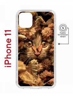 Чехол на iPhone 11 MagSafe с принтом Kruche Print Котик с рыбками с магнитом КruЧЕ