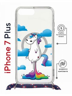 Чехол на iPhone 7 Plus/ 8 Plus MagSafe Kruche Print Flying Unicorn с магнитом, со шнурком КruЧЕ