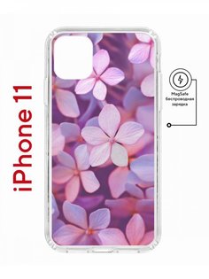Чехол на iPhone 11 MagSafe с принтом Kruche Print Гортензия противоударный с магнитом КruЧЕ