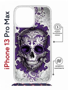 Чехол на iPhone 13 Pro Max MagSafe Kruche Print Sugar Skull с магнитом, со шнурком КruЧЕ