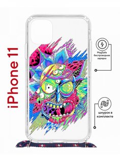 Чехол на iPhone 11 MagSafe с принтом Kruche Print Многоликий Рик с магнитом, со шнурком КruЧЕ