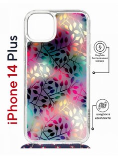 Чехол на iPhone 14 Plus MagSafe Kruche Print Цветные листья с магнитом, со шнурком КruЧЕ