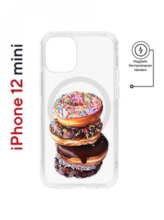 Чехол на iPhone 12 mini MagSafe Kruche Print Donuts противоударный с магнитом КruЧЕ