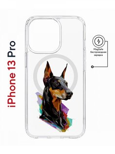 Чехол на iPhone 13 Pro MagSafe с принтом Kruche Print Доберман противоударный с магнитом КruЧЕ