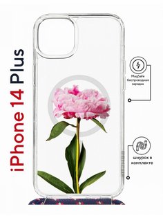 Чехол на iPhone 14 Plus MagSafe с принтом Kruche Print Пион с магнитом, со шнурком КruЧЕ
