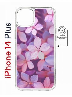Чехол на iPhone 14 Plus MagSafe с принтом Kruche Print Гортензия противоударный с магнитом КruЧЕ